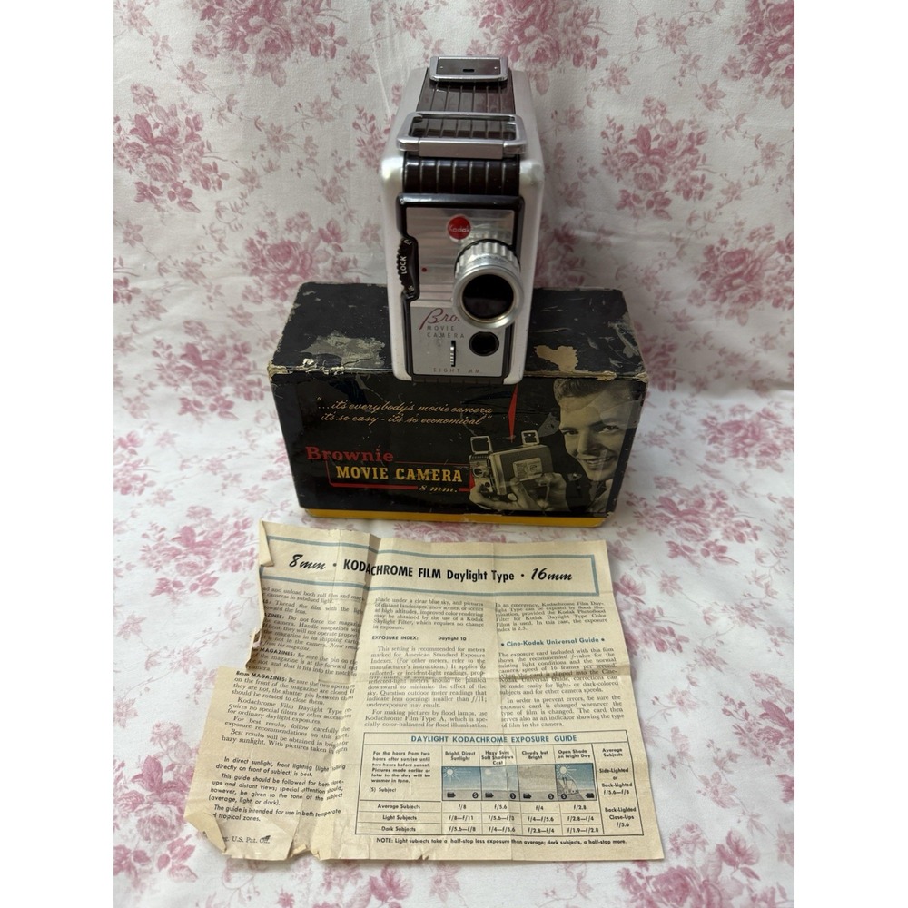 Kodak Brownie 8mm Movie Camera w/ Original Box & Kodachrome Manual Vintage